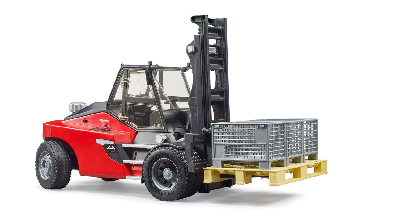 Carretilla Elevadora Bruder Linde Ht160 Con Palet Rojo/Negro, Incluye 3 Cajas De Malla 2513