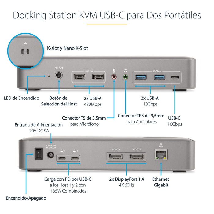 EAN 0065030898492 - StarTech.com 129UE-USBC-KVM-DOCK interruptor KVM Plata imagen 8