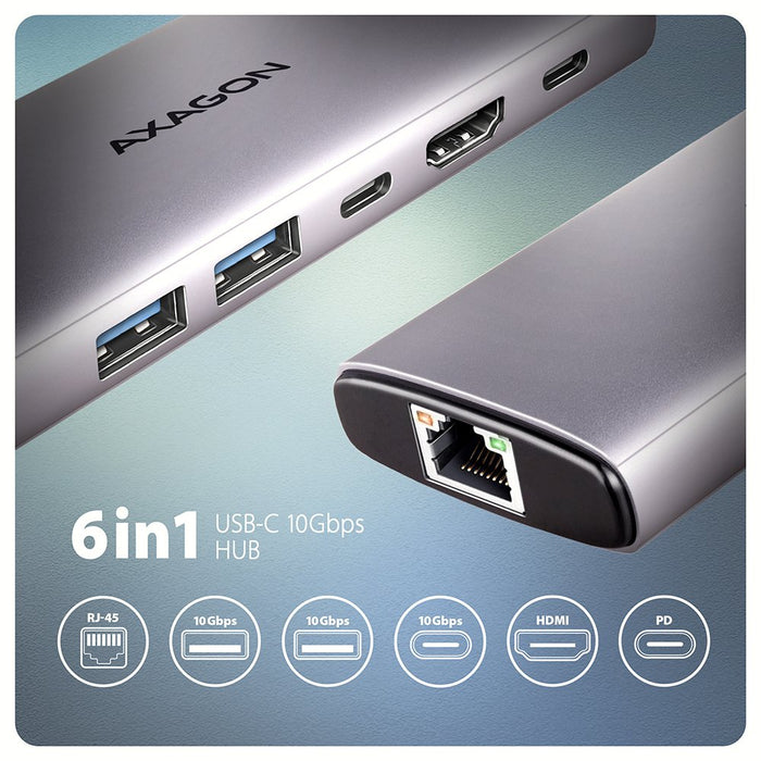 EAN 8595247908056 - Axagon HMC-6G2L base para portátil y replicador de puertos Alámbrico USB 3.2 Gen 2 (3.1 Gen 2) Type-C Alu imagen 1
