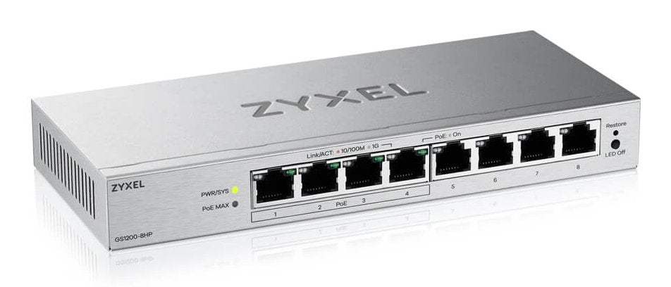 Zyxel Gs1200-8hpv3 8-Port Gigabit Poe+ Web Smart Managed