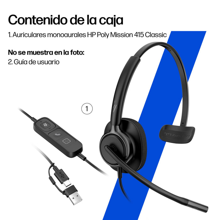 EAN 0199764365569 - HP Poly Mission 415 Monaural USB Wired Headset Classic (Bulk) Negro imagen 6