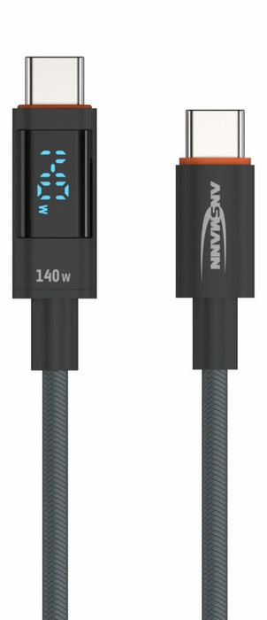 Cable Ansmann Usb 2.0 , Usb-C Stecker > Usb-C Stecker (Anthrazit, 2,0 Meter, Pd 3.1,  Laden Mit Bis Zu 140 Watt, Gesleevt, Integriertes Led Display) 1700-0171
