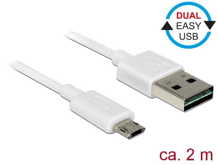 Delock Cable Easy-Usb 2.0 Typ-A Macho > Easy-Usb 2.0 Typ Micro-B St. 2 M Blanco