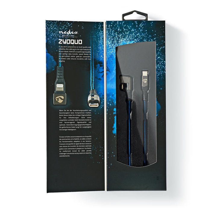 Nedis Usb-Kabel Usb 2.0  Apple Lightning 8-Pin  Usb-C Stecker  60 W  480 Mbps  Vernickelt  1.00 M  Rund  Geflochten / Nylon  Blau / Schwarz