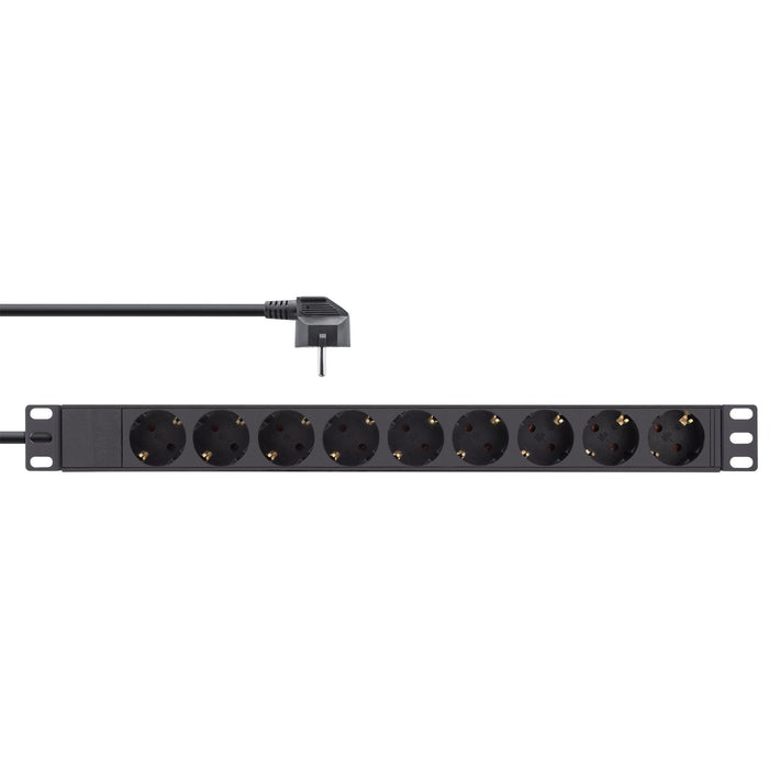 Regleta Inline De 19", Contacto De Protección De 9 Vías, Sin Interruptor, 2 M, Negro
