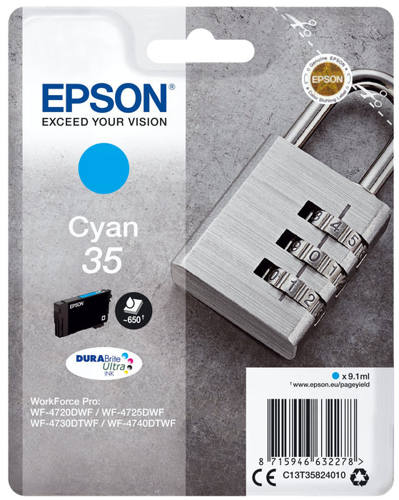 EAN 8715946632278 - Epson Padlock C13T35824010 cartucho de tinta 1 pieza(s) Original Rendimiento estándar Cian imagen 1