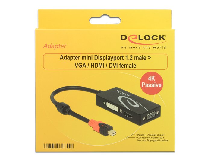 Delock Adapter Mini Displayport 1.2 Stecker > Vga   Hdmi   Dvi Buchse 4k Passiv Schwarz
