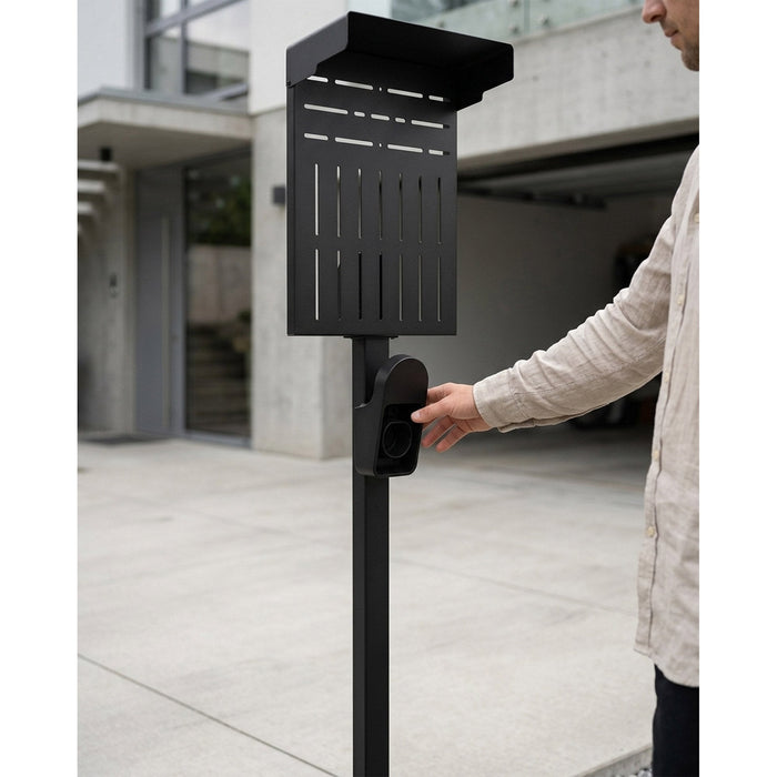 Inline® Universal Wallbox Stand Xl With Ev Charging Cable Holder, Negro