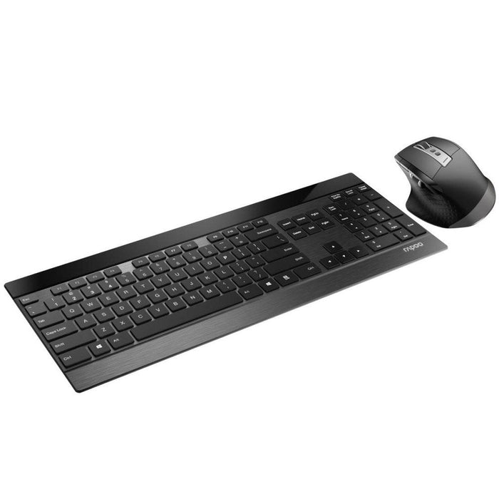 Rapoo Cableloses Ultraflaches Multi-Mode-Deskset 9900m Qwertz Keyboard + Mouse Black