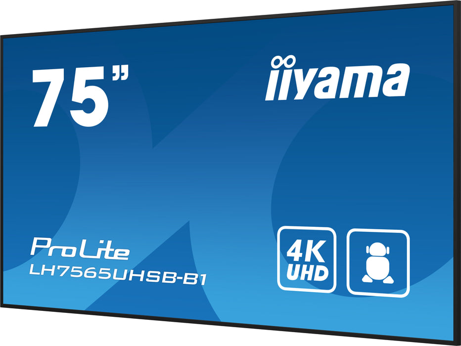EAN 4948570123599 - iiyama LH7565UHSB-B1 pantalla de señalización Diseño de quiosco 189,2 cm (74.5") LED Wifi 800 cd / m² 4K  imagen 7