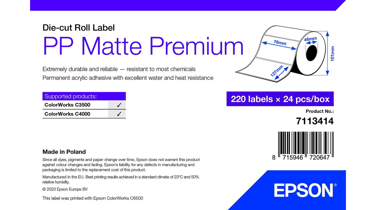 EAN 8715946720647 - Epson 7113414 etiqueta de impresora Blanco Etiqueta para impresora autoadhesiva imagen 1