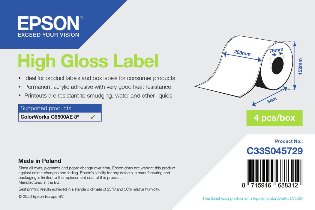 EAN 8715946688312 - Epson C33S045729 etiqueta de impresora Blanco imagen 1