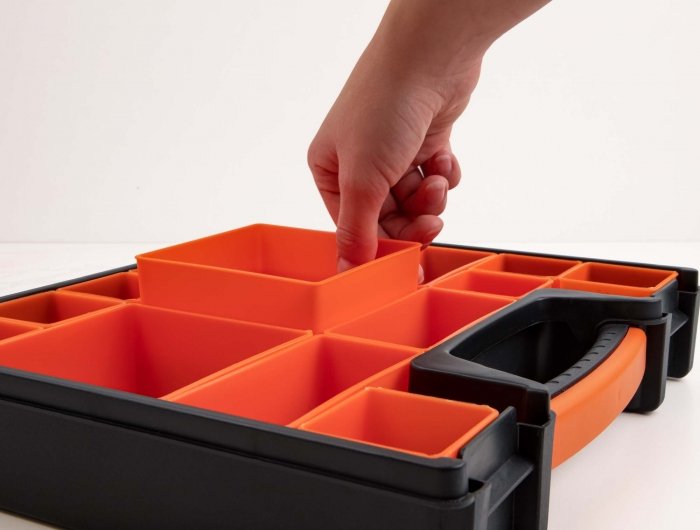 Sortimentsbox Mit 14 Fächern 312 X 272 X 60 Mm Naranja   Schwarz