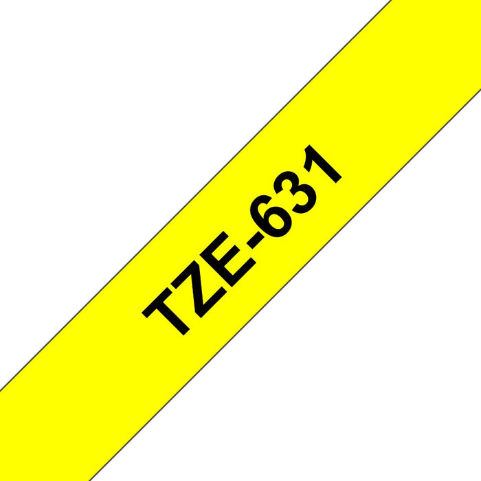 Brother Cinta Mecanográfico Negro Sobre Amarillo Tze-631 Tz-631 12 Mm X 8 M, Laminado