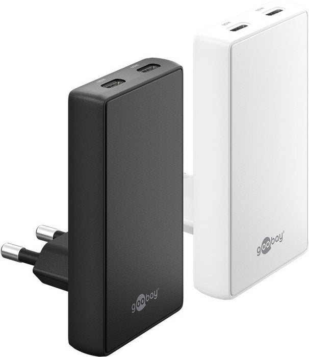 Cargador Rápido Dual Usb-C Pd Gan De 90° De Goobay (Negro, 65 Vatios) 75725