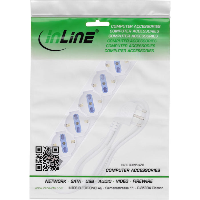 Inline® Power Strip Italy, 6-Way, With Switch, 1.5m, White