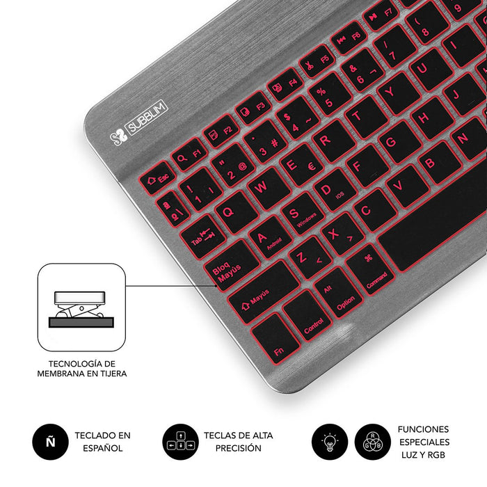 EAN 8436586740597 - SUBBLIM TECLADO SMART BACKLIT BLUETOOTH GREY QWERTY Español Negro, Gris imagen 4