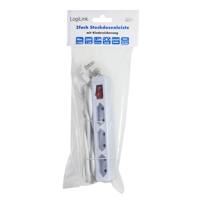 EAN 4052792049541 - LogiLink LPS230 base múltiple 1,5 m 3 salidas AC Interior Blanco imagen 3