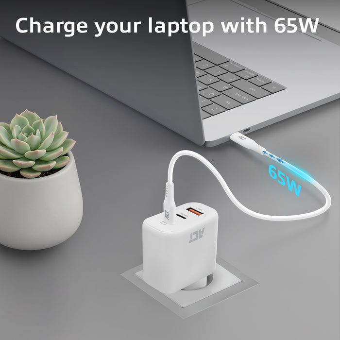 Cargador Usb-C/Usb-A De 65 W Y 3 Puertos Con Power Delivery Pps, Quickcharge Y Ganfast