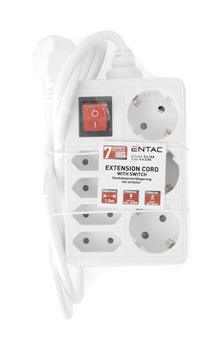 Entac Meckdosenleime 7fach 1,5m Schalter Blanco