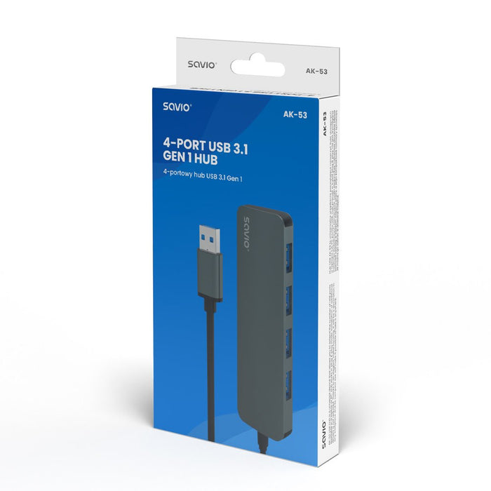 EAN 5901986047728 - Savio Hub 4 x USB-A 3.1 Gen 1 AK-53 USB 3.2 Gen 1 (3.1 Gen 1) Type-A 1000 Mbit/s Negro imagen 7