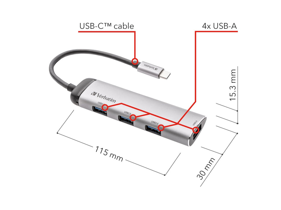 EAN 0023942491477 - Verbatim USB-C Multiport Hub USB 3.2 Gen 1 (3.1 Gen 1) Type-C 5000 Mbit/s Gris imagen 5