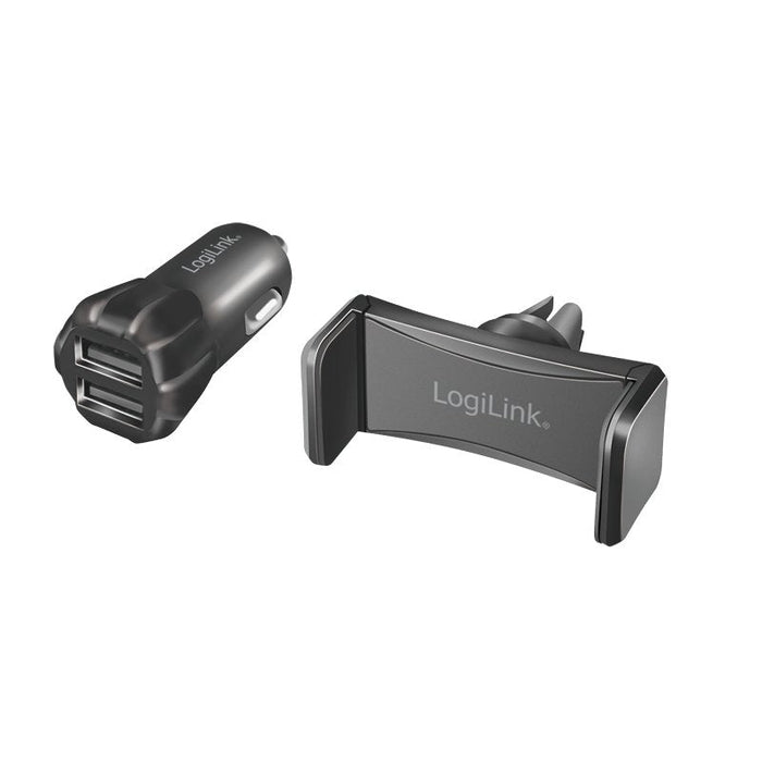 Cargador De Coche Usb Logilink + Soporte Para Smartphone En Un Set