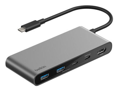 Hub Usb-C Belkin Avc022hqsgy 5 Puertos Hdmi 4k 60hz 2xusb-A 2xusb-C Pd 100w Color Gris Espacial