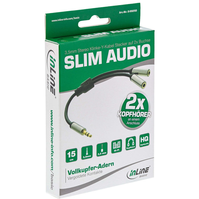 Adaptador En Y De Audio Inline De 3,5 Mm M A 2x F, 0,15 M