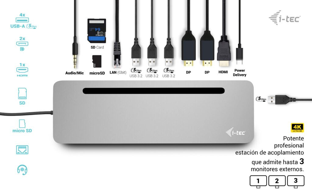 EAN 8595611706530 - i-tec C31FLAT2PDPRO base para portátil y replicador de puertos Alámbrico USB 3.2 Gen 1 (3.1 Gen 1) Type-C imagen 3