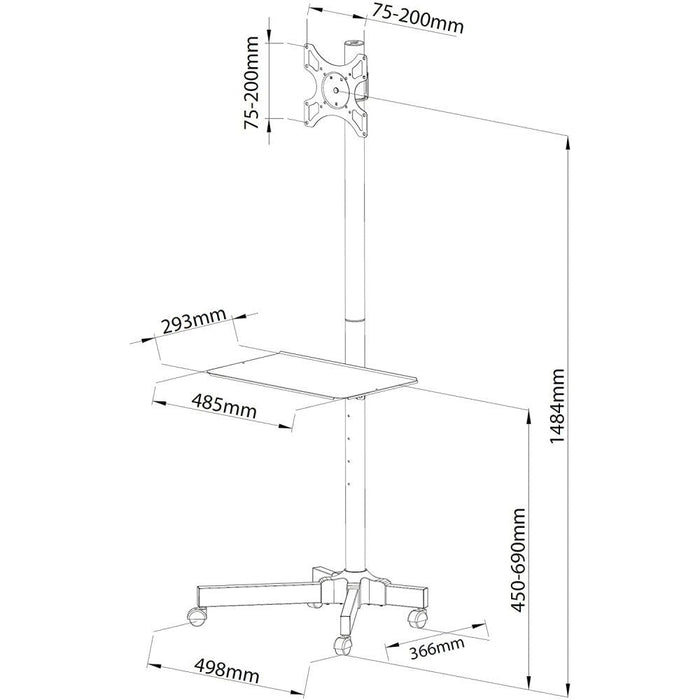 Techly Ica-Tr20 Soporte De Pie Para Pantalla Plana 94 Cm (37") Soporte De Suelo Con Ruedas Para Pantalla Plana Negro