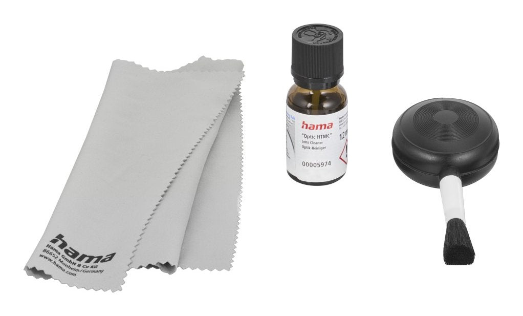 Hama Wet Set De Limpieza Para Camaras - Pincel Soplador - Bayeta De Microfibra - Limpiador Liquido - Incluye Bolsa
