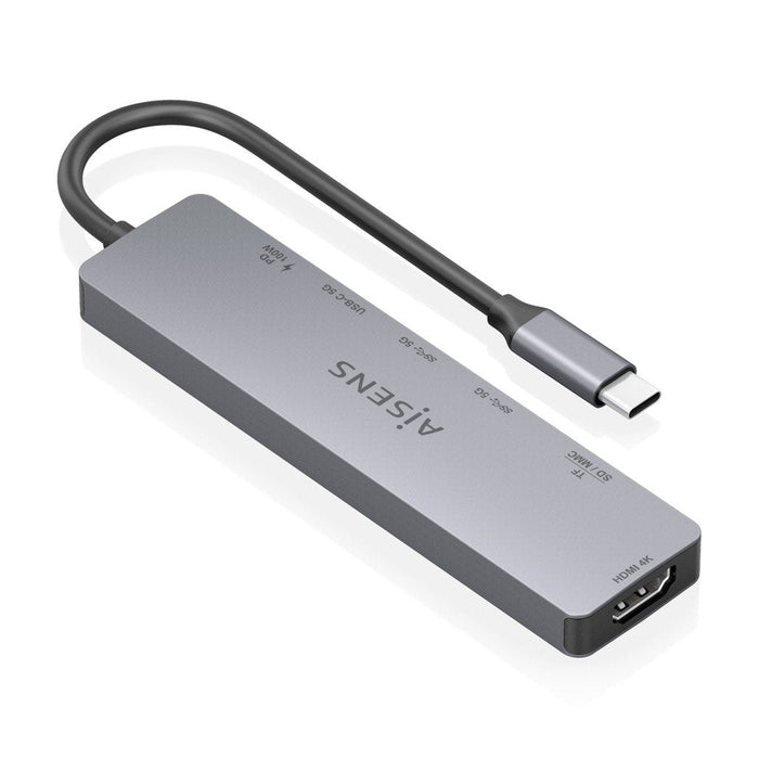 Aisens Usb-C Dock 7 En 1, Usb-C A 1xhdmi, 2xusb-A, 1xusb-C, 1xusb-C Pd 100w, 1xsd, 1xmicro Sd, Gris, 15cm