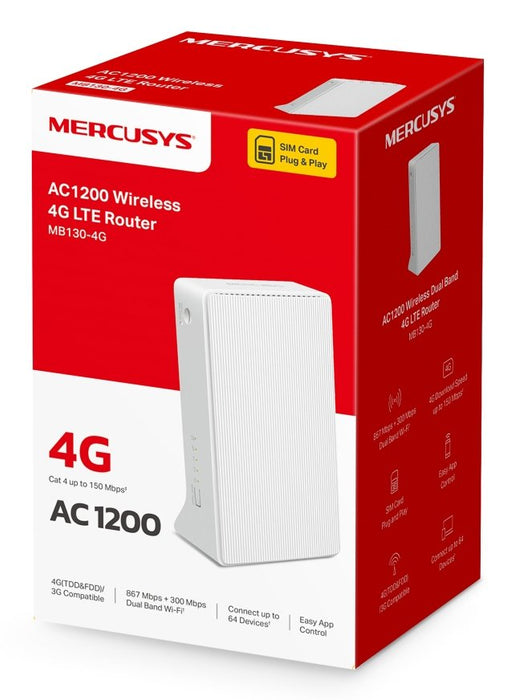 EAN 6957939001971 - Mercusys MB130-4G router inalámbrico Ethernet Doble banda (2,4 GHz / 5 GHz) Blanco imagen 3