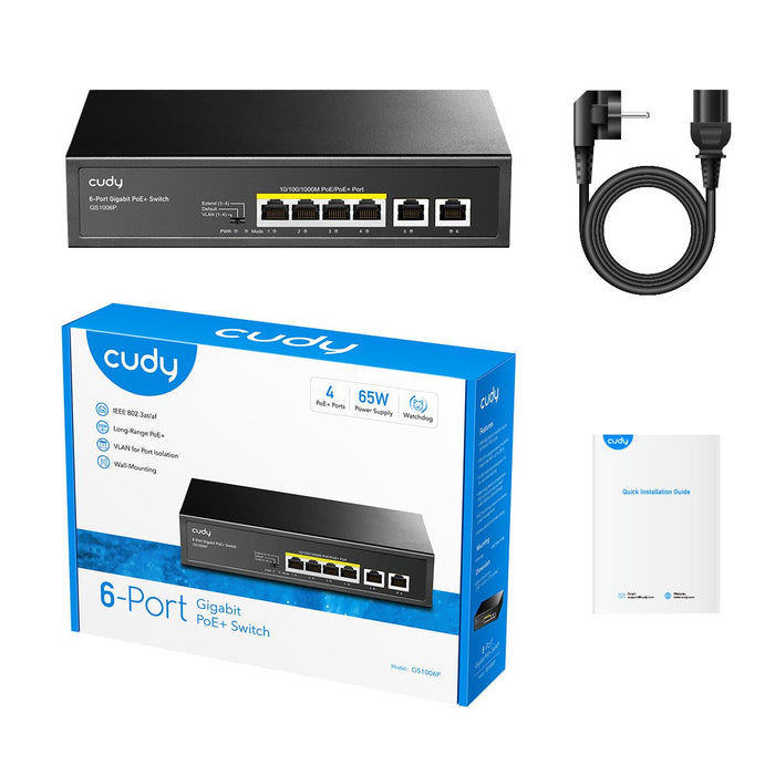EAN 6971690790967 - Cudy GS1006P switch No administrado Gigabit Ethernet (10/100/1000) Energía sobre Ethernet (PoE) Negro imagen 4