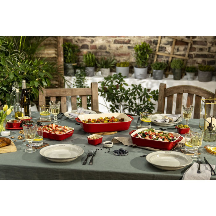 Staub 3-Piece Rectangular Ceramic Bakeware Set, Cherry Red