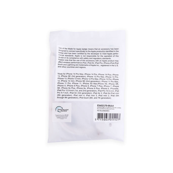 EAN 5715063055427 - eSTUFF ES602170-BULK cable de conector Lightning 1 m Blanco imagen 3