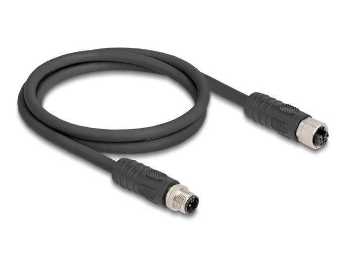 Delock M12 Cable L-Kodiert 4 Pin Stecker Zu Buchse Pur Schleppkettentauglich 2 M Schwarz