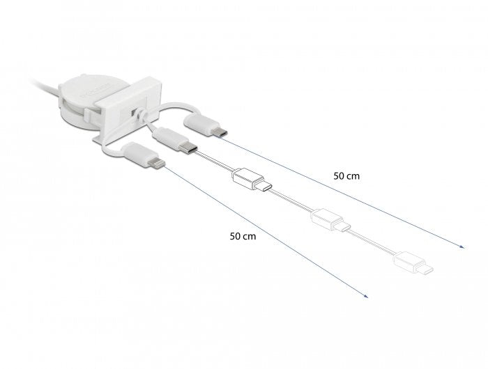 Delock Easy 45 Modul Usb 2.0 3 In 1 Aufrollcable Usb Typ-A Zu Usb-C, Micro Usb Und Lightning Weiss
