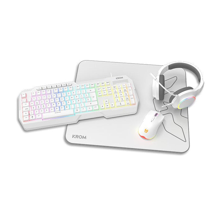 Pack Gaming Krom Kenta Teclado Rgb + Ratón + Alfombrilla + Auriculares Blanco