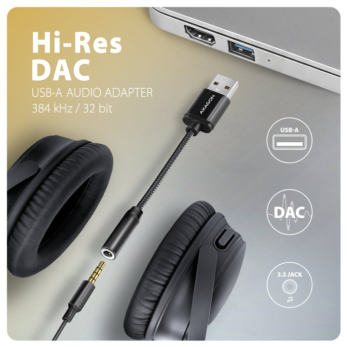 Axagon Ada-Ha Usb-A To 3.5mm Jack Hi-Res Dac Audio Adapter, 384khz 32bit, Stereo