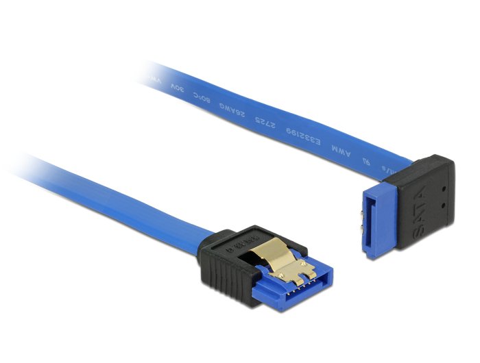 Delock Cable Sata 6 Gb S Buchse Gerade > Sata Buchse Oben Gewinkelt 50cm Blau Mit Goldclips