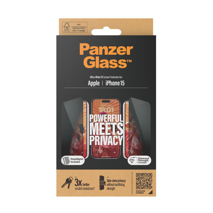 EAN 5711724128097 - PanzerGlass ® Privacy Screen Protector iPhone 15 | Ultra-Wide Fit w. EasyAligner Protector de pantalla Ap imagen 3