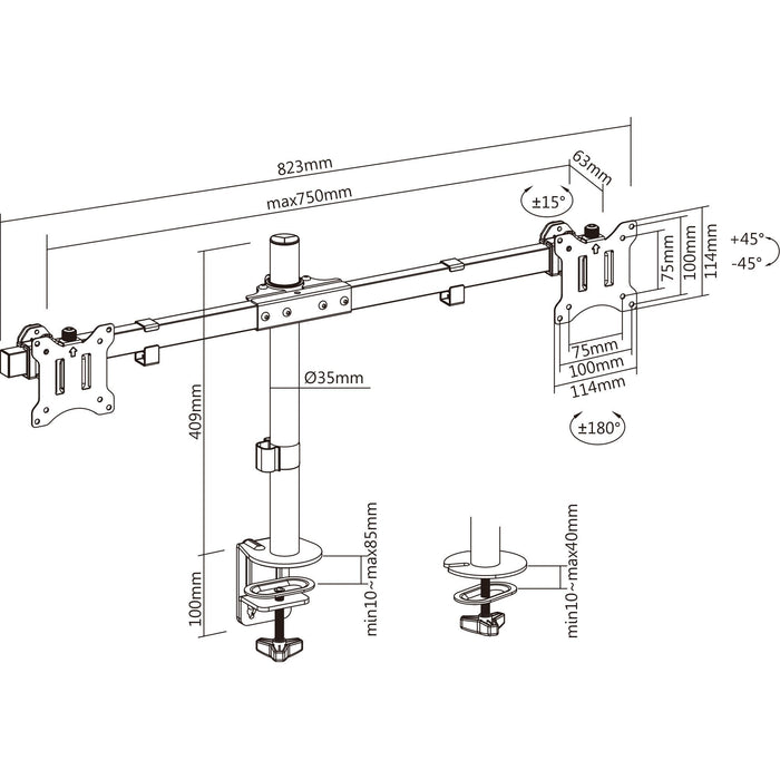 Inline® Desk Bracket For 2x Tv / Led / Tft Display Up A 81cm 32", Max. 9kg