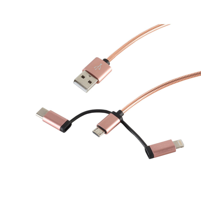 S-Impuls Usb-A Cable De Carga, 3in1, Steel, Oro Rosa, 1m