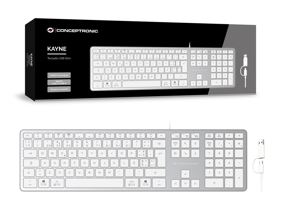 Conceptronic Usb Teclado Slim Usb-A/Usb-C Layout Pt Ws