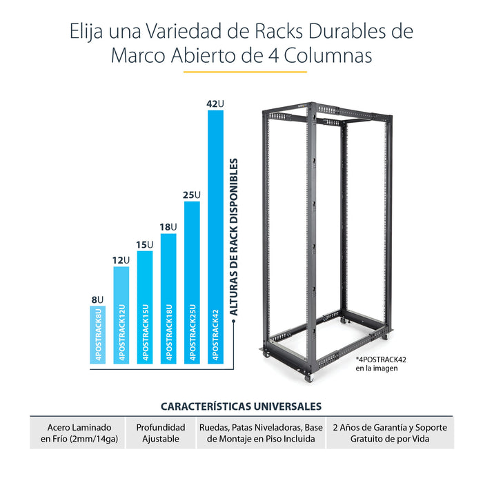 EAN 0065030858519 - StarTech.com 4POSTRACK25U armario rack Rack o bastidor independiente Negro imagen 11
