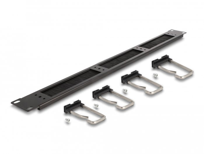 Delock Tira De Cepillos Para La Gestión De Cables De 19" Con 4 Ganchos Metálicos 1u Negro
