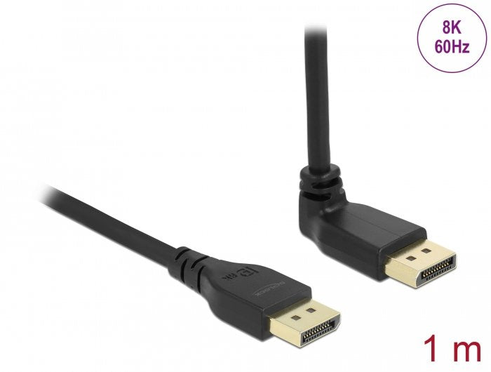 Delock Displayport Cable Stecker Gerade Zu Stecker 90° Oben Gewinkelt 8k 60 Hz 1 M Ohne Einrastfunktion