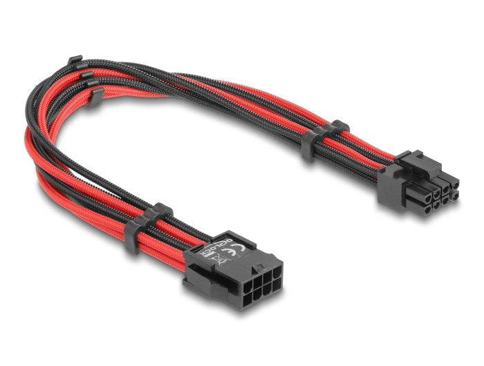 Delock Verlängerungscable 8 Pin Stecker Zu 6 + 2 Pin Pcie Buchse Textilummantelung Rot-Schwarz 30 Cm